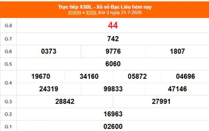 XSBL 21/7 - Kết quả xổ số Bạc Liêu hôm nay 21/7/2026 - Trực tiếp XSBL ngày 21 tháng 7