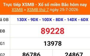 XSMB 25/7 - Kết quả Xổ số miền Bắc hôm nay 25/7/2026 - Kết quả XSMB thứ Bảy ngày 25 tháng 7
