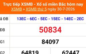 XSMB 30/7- Kết quả Xổ số miền Bắc hôm nay 30/7/2026 - Kết quả XSMB thứ Năm ngày 30 tháng 7