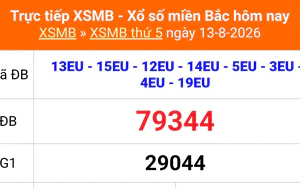 XSMB 13/8 - Kết quả Xổ số miền Bắc hôm nay 13/8/2026 - Kết quả XSMB thứ Năm ngày 13 tháng 8