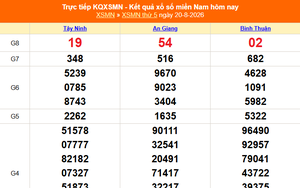 XSMN 20/8 - Kết quả xổ số miền Nam hôm nay 20/8/2026 - Trực tiếp XSMN ngày 20 tháng 8