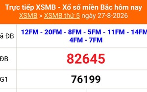 XSMB 27/8 - Kết quả Xổ số miền Bắc hôm nay 27/8/2026 - Kết quả XSMB thứ Năm ngày 27 tháng 8