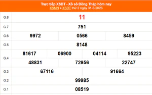 XSDT 31/8 - Kết quả xổ số Đồng Tháp hôm nay 31/8/2026 - Trực tiếp XSDT ngày 31 tháng 8