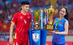 Cặp 'người khổng lồ' Thanh Thúy, Quang Kiệt cầm cờ Việt Nam tại lễ khai mạc ASIAD 2026