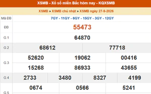 XSMB 27/9- Kết quả xổ số miền Bắc hôm nay 27/9/2026 - Kết quả XSMB Chủ Nhật ngày 27 tháng 9