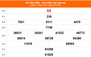 XSBL 8/9 - Kết quả xổ số Bạc Liêu hôm nay 8/9/2026 - Trực tiếp XSBL ngày 8 tháng 9