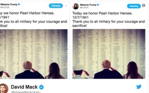 Đệ nhất Phu nhân Mỹ Melania Trump phải xóa dòng tweet về trận Trân Châu Cảng