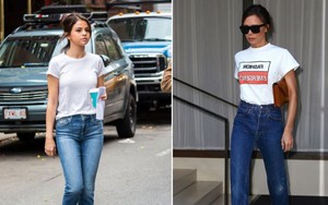 Selena Gomez 'bắt chước' street style áo phông trắng của Victoria Beckham