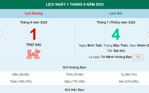 Lịch âm 1/8, âm lịch hôm nay thứ Hai ngày 1/8/2022 ngày tốt hay xấu?