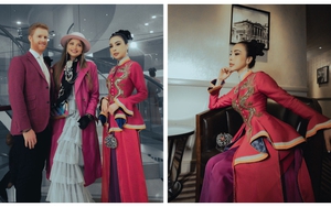 Hoàng Dung diện áo dài cách điệu lộng lẫy đi xem show thời trang tại London