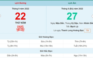 Lịch âm 22/9, xem lịch thứ Năm ngày 22 tháng 9 năm 2022 là ngày tốt hay xấu?