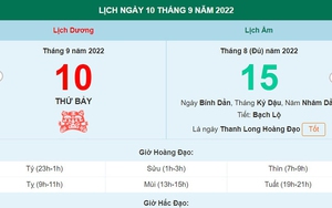 Lịch âm 10/9, xem lịch thứ Bảy ngày 10 tháng 9 năm 2022 là ngày tốt hay xấu?