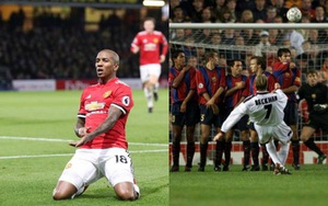 Cú đá phạt của Ashley Young giống hệt tuyệt phẩm của Beckham vào lưới Barca