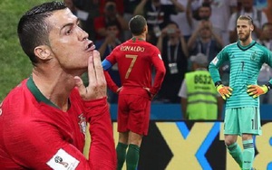 Ronaldo ăn mừng như thể muốn cạo sạch râu của De Gea