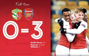 Video clip bàn thắng Vorskla 0-3 Arsenal: Ngôi đầu bảng cho 'Pháo thủ'