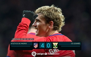 Atletico 4-0 Leganes: Antoine Griezmann lập poker, ghi bàn theo đủ mọi cách