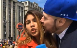 Fan sàm sỡ vòng 1, cưỡng hôn nữ phóng viên xinh đẹp tác nghiệp ở World Cup