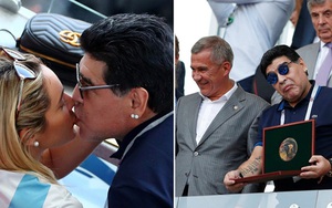 Maradona trao bạn gái nụ hôn kiểu Pháp trên khán đài ngày Argentina bị loại