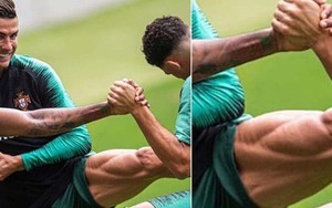 Ronaldo lại vén quần, khoe cơ đùi khủng khi trở lại ĐT Bồ Đào Nha