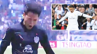 SIÊU PHẨM! Tuyển thủ Thái Lan ghi bàn từ chấm phạt góc và ăn mừng như Cristiano Ronaldo