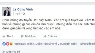 Công Vinh và HLV Henrique Calisto chúc mừng U19 Việt Nam