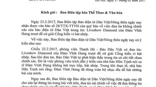 Báo Dân Việt cáo lỗi nhà báo Hữu Trịnh và BTC giải Cống hiến