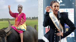 Ngán ngẩm trò lố của thí sinh Hoa hậu Thái: Cưỡi trâu, phóng xe máy đến thi, trang phục đáng sợ và màn hô tên 'đặc sản' gây tranh cãi