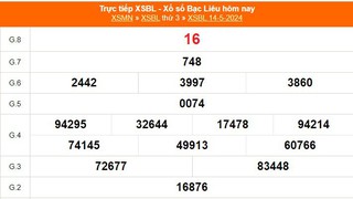 
XSBL 14/5, kết quả xổ số Bạc Liêu hôm nay 14/5/2024, KQXSBL ngày 14 tháng 5