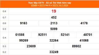 XSTV 19/7, kết quả xổ số Trà Vinh hôm nay 19/7/2024, trực tiếp kết quả xổ số hôm nay