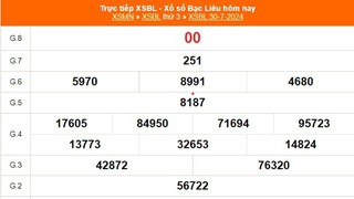 XSBL 30/7, kết quả xổ số Bạc Liêu ngày 30/7/2024, trực tiếp XSBL hôm nay