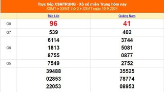 XSMT 10/9 - Kết quả xổ số miền Trung hôm nay 10/9/2024 - KQXSMT thứ Ba ngày 10 tháng 9
