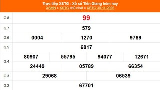 XSTG 30/11 - Kết quả xổ số Tiền Giang hôm nay 30/11/2025 - Trực tiếp XSTG ngày 30 tháng 11