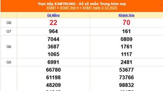 XSMT 3/12 - Kết quả xổ số miền Trung hôm nay 3/12/2025 - Kết quả XSMT thứ Tư ngày 3 tháng 12