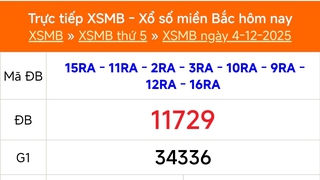 XSMB 4/12 - Kết quả Xổ số miền Bắc hôm nay 4/12/2025 - Kết quả XSMB thứ Năm ngày 4 tháng 12