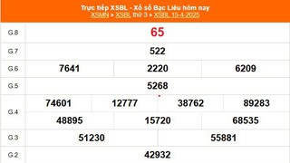 XSBL 15/4 - Kết quả xổ số Bạc Liêu hôm nay 15/4/2025 - Trực tiếp XSBL ngày 15 tháng 4