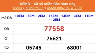XSMB 29/4 - Kết quả Xổ số miền Bắc hôm nay 29/4/2025 - Kết quả XSMB thứ Ba ngày 29 tháng 4