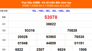 XSMB 30/4 - Kết quả Xổ số miền Bắc hôm nay 30/4/2025 - Kết quả XSMB thứ Tư ngày 30 tháng 4