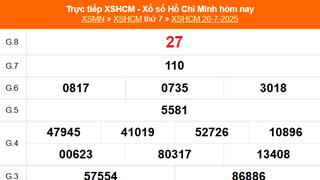 XSHCM 26/7 - XSTP thứ Bảy - Kết quả xổ số Hồ Chí Minh hôm nay ngày 26/7/2025