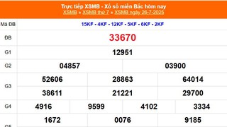 XSMB 26/7 - Kết quả Xổ số miền Bắc hôm nay 26/7/2025 - Kết quả XSMB thứ Bẩy ngày 26 tháng 7