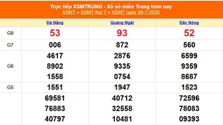 XSMT 26/7 - Kết quả xổ số miền Trung hôm nay 26/7/2025 - Kết quả XSMT thứ Bẩy ngày 26 tháng 7