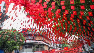 Sắc đỏ ngập tràn ngõ phố Thủ đô