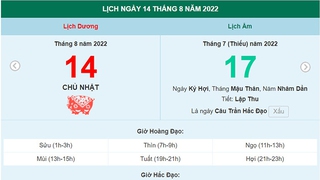 Lịch âm 14/8, xem lịch Chủ nhật ngày 14 tháng 8 năm 2022 là ngày tốt hay xấu?