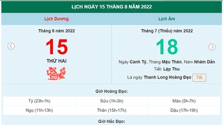 Lịch âm 15/8, xem lịch thứ Hai ngày 15 tháng 8 năm 2022 là ngày tốt hay xấu?