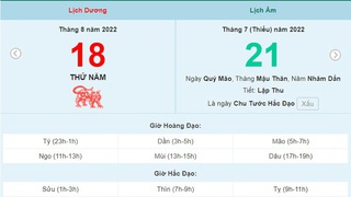 Lịch âm 18/8, xem lịch thứ Năm ngày 18 tháng 8 năm 2022 là ngày tốt hay xấu?