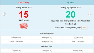 Lịch âm 15/9, xem lịch thứ Năm ngày 15 tháng 9 năm 2022 là ngày tốt hay xấu?