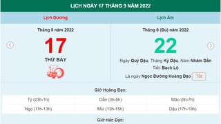 Lịch âm 17/9, xem lịch thứ Bảy ngày 17 tháng 9 năm 2022 là ngày tốt hay xấu?