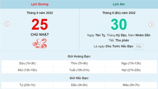 Lịch âm 25/9, xem lịch Chủ nhật ngày 25 tháng 9 năm 2022 là ngày tốt hay xấu?