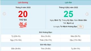 Lịch âm 20/9, xem lịch thứ Ba ngày 20 tháng 9 năm 2022 là ngày tốt hay xấu?