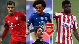 Đội hình trong mơ của Arsenal nếu chiêu mộ được Coutinho, Willian và Partey