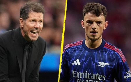 HLV Diego Simeone va chạm căng thẳng với cầu thủ Arsenal vì giẫm lên logo của Atletico